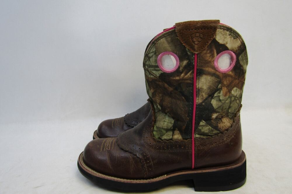 Ariat Womens Sz 6.5 B Camo Brown Leather Buckaroo Stockman Cowboy Western Boots